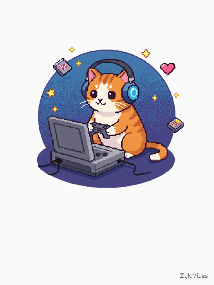 Pixel Gamer Cat with Headphones by ZyloVibes