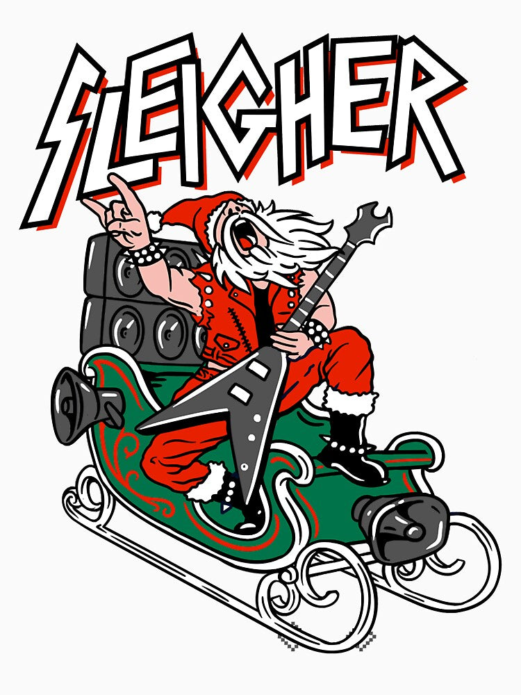 Ugly Christmas Sweater Sleigher - Heavy Metal Santa by JeniHendrick
