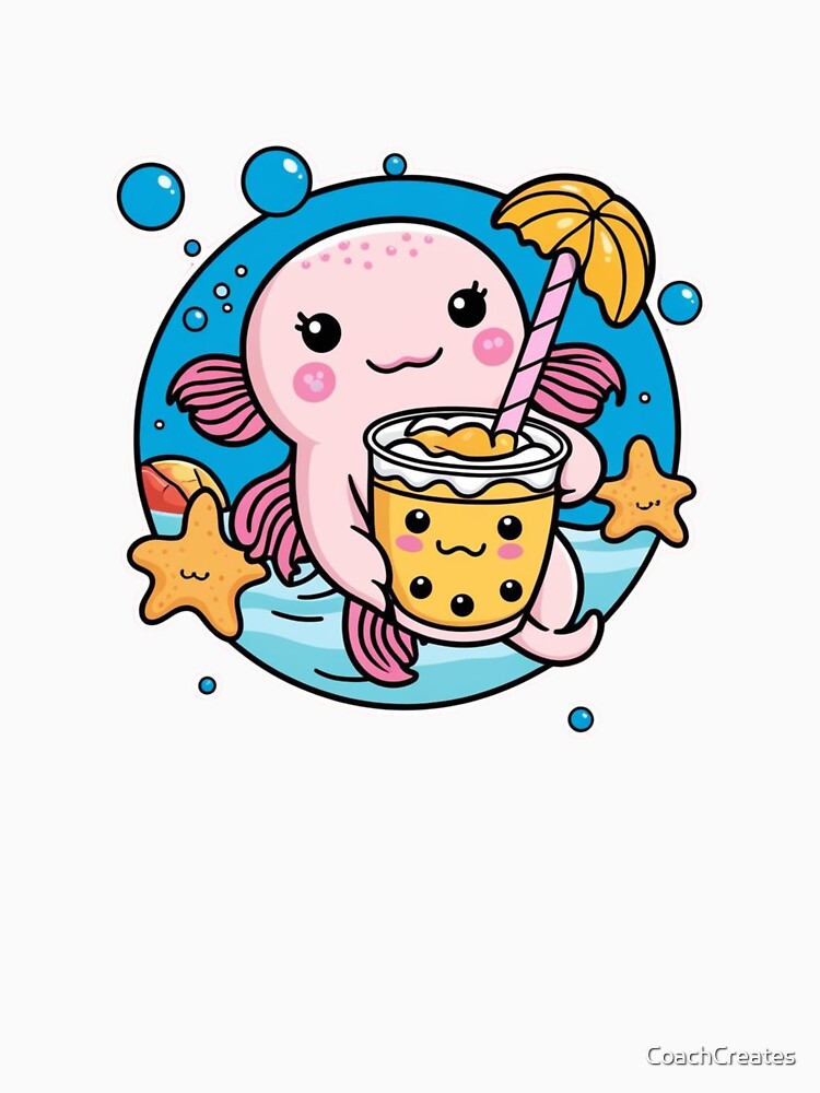 Kawaii Axolotl Drinking Mango Boba – Cute Underwater Boba Lover by CoachCreates