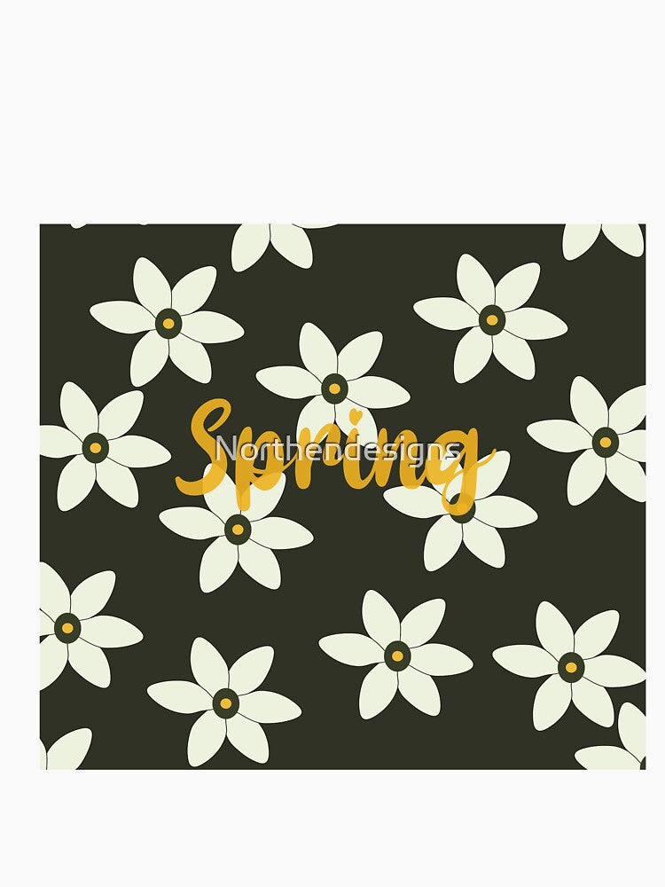 green and white  flowers pattern spring is coming by Northendesigns