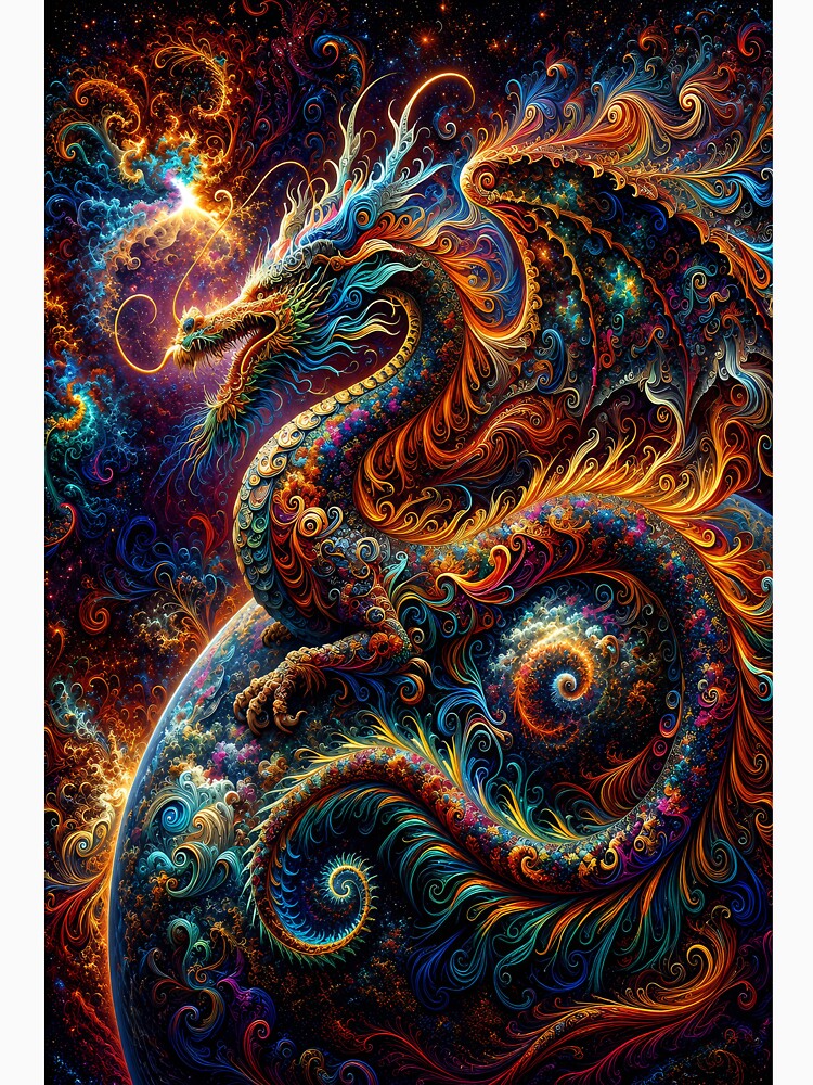 Psychedelic Cosmic Dragon – Vibrant Celestial Fantasy Dragon Art by DrakariArt