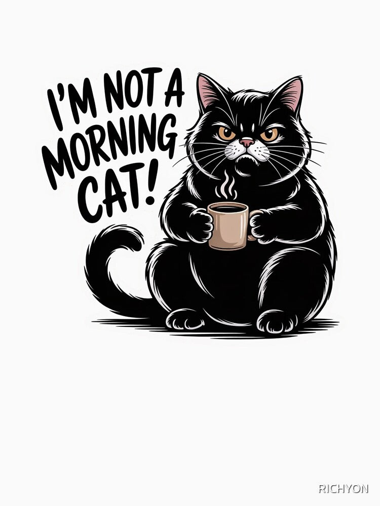 Funny Not A Morning Cat Sticker - Grumpy Black Cat Coffee Gift by RICHYON