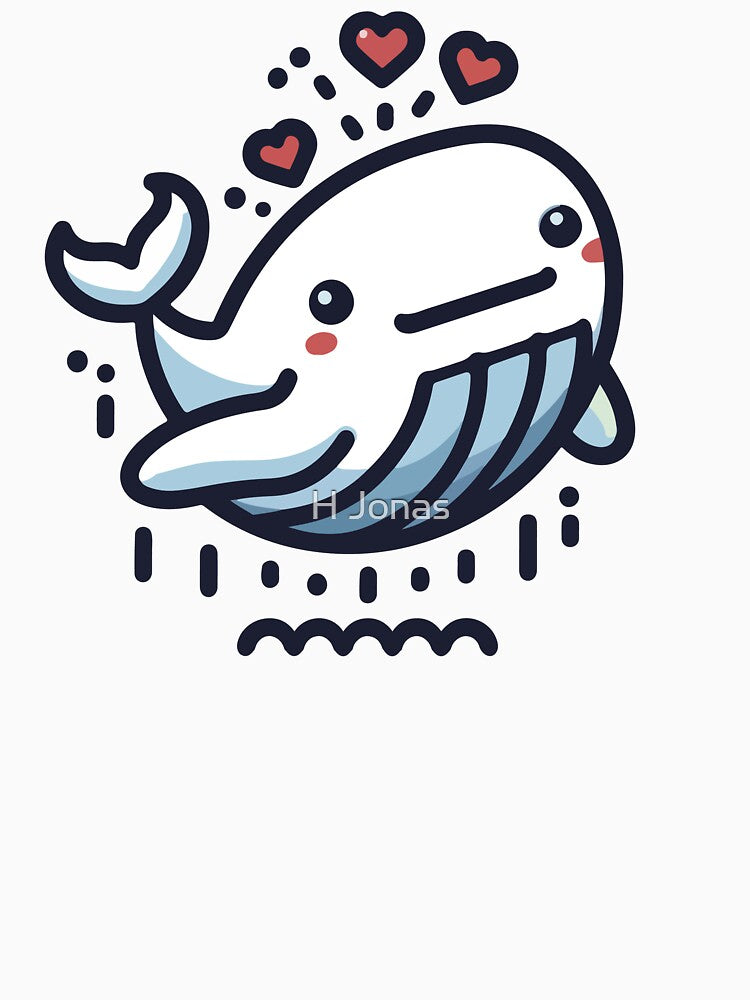Lovely Leaping Whale - Whimsical Ocean Love Lineart by H Jonas