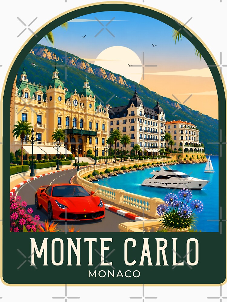 Monte Carlo Vintage Travel Illustration by HomeLivingCo