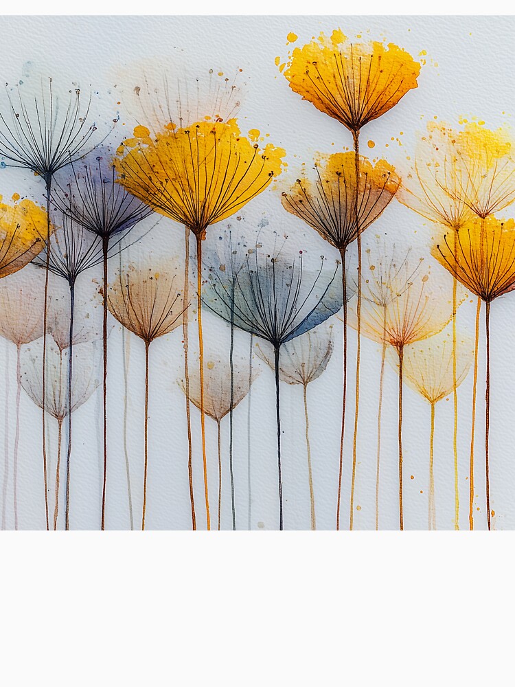 Golden Umbel Blossoms – Minimalist Watercolor by solynneart