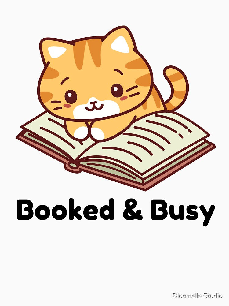 Booked & Busy Cute Book Cat by Bloomelle Studio