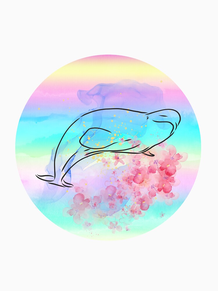 Beluga Whale Swimming Watercolor Rainbow Colors Illustration by kuremureDesign