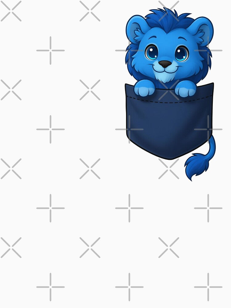 Cute Blue Pocket Lion Cartoon Sticker by ExploreAura Studio