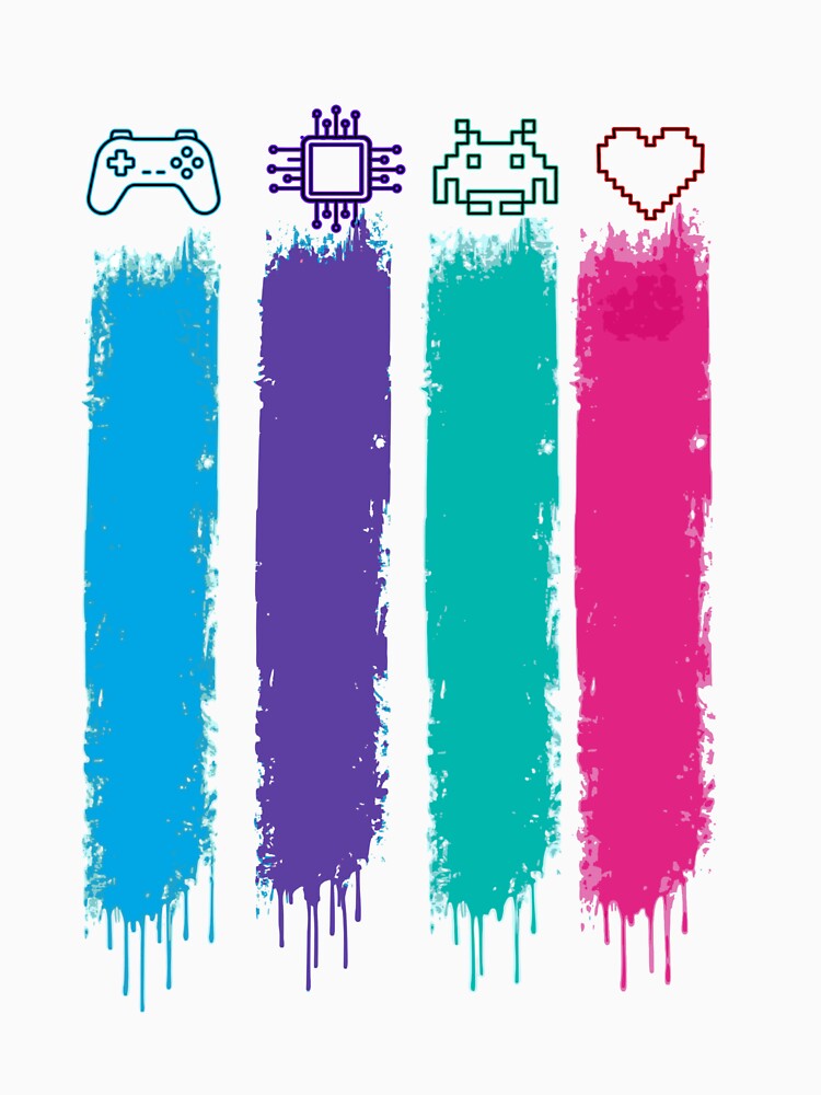 Geek Icons Brush Strokes – Gamer, Pixel Alien, Tech Chip & Retro Heart by PixelRageStudio