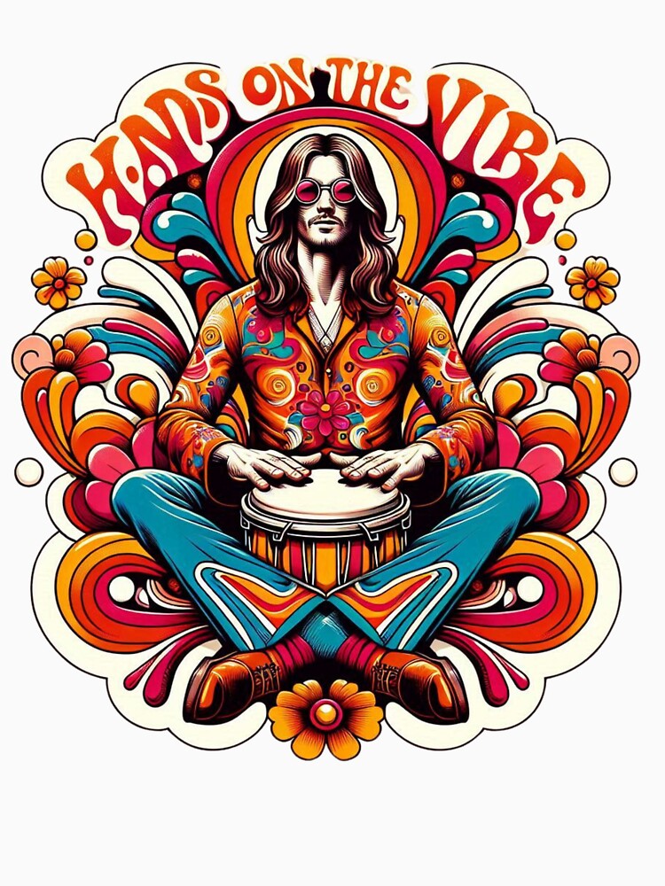 Psychedelic Drummer Art – Hands on the Vibe 70s Retro Design by JenniferCreaArte