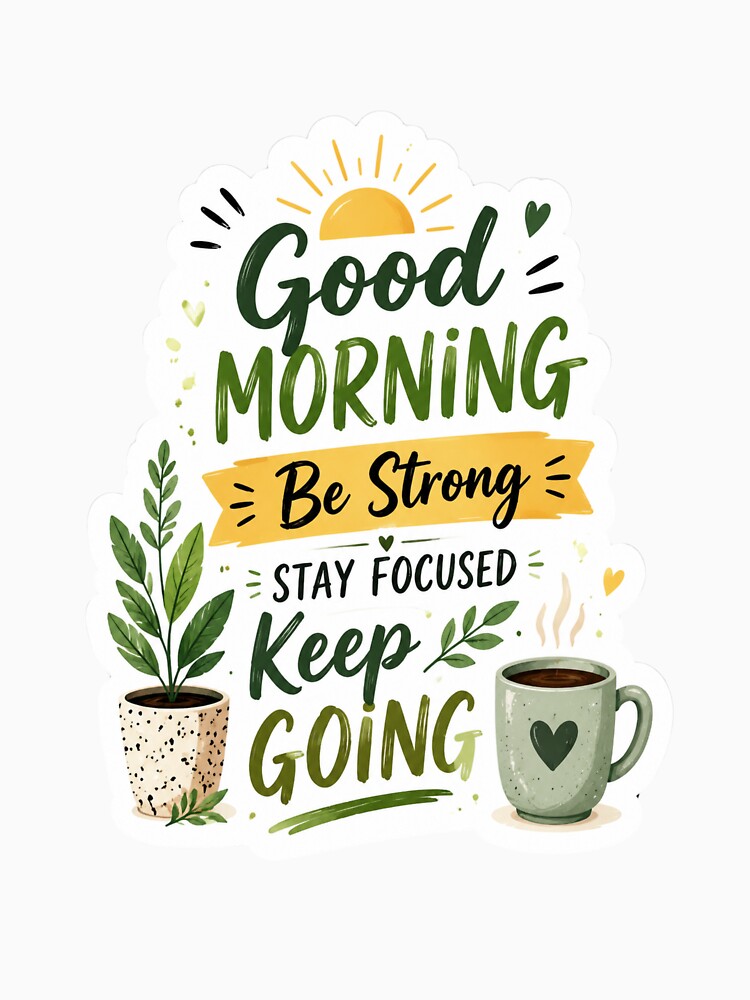 Good Morning Be Strong Stay Focused Keep Going Sticker by The Sticker Treasury