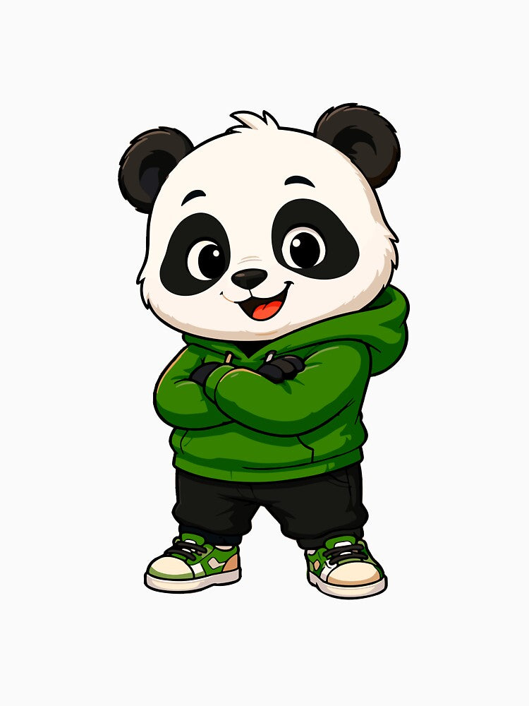 Cute Panda in Green Hoodie Cartoon Character by Krincydigitalart