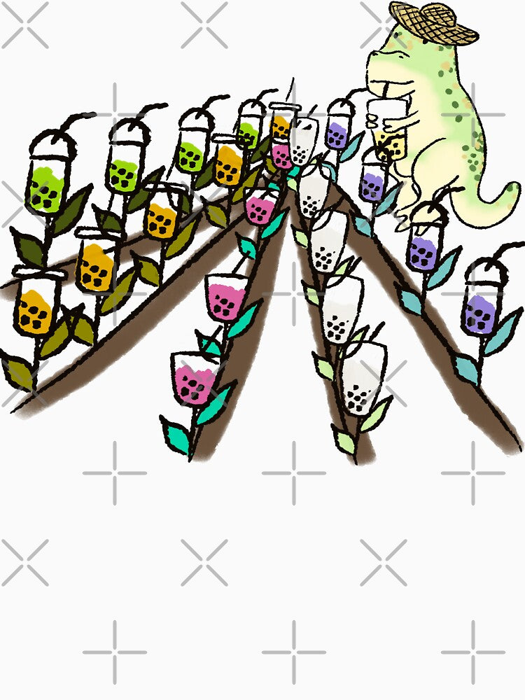 Dinosaur Bubble Tea Farm - Cute Boba T-Rex Kawaii Illustration by TheArtOfTreble