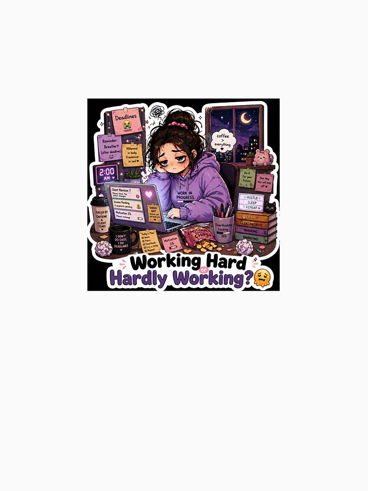 Working Hard or Hardly Working Sticker | Freelancer Life Meme Aesthetic Hustle Gen Z by MoodByte