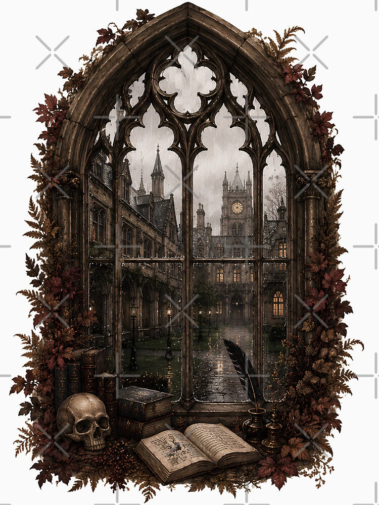 Gothic Arched Window - Rainy Dark Academia University - Oxford Aesthetic by Neurospicy Trolls