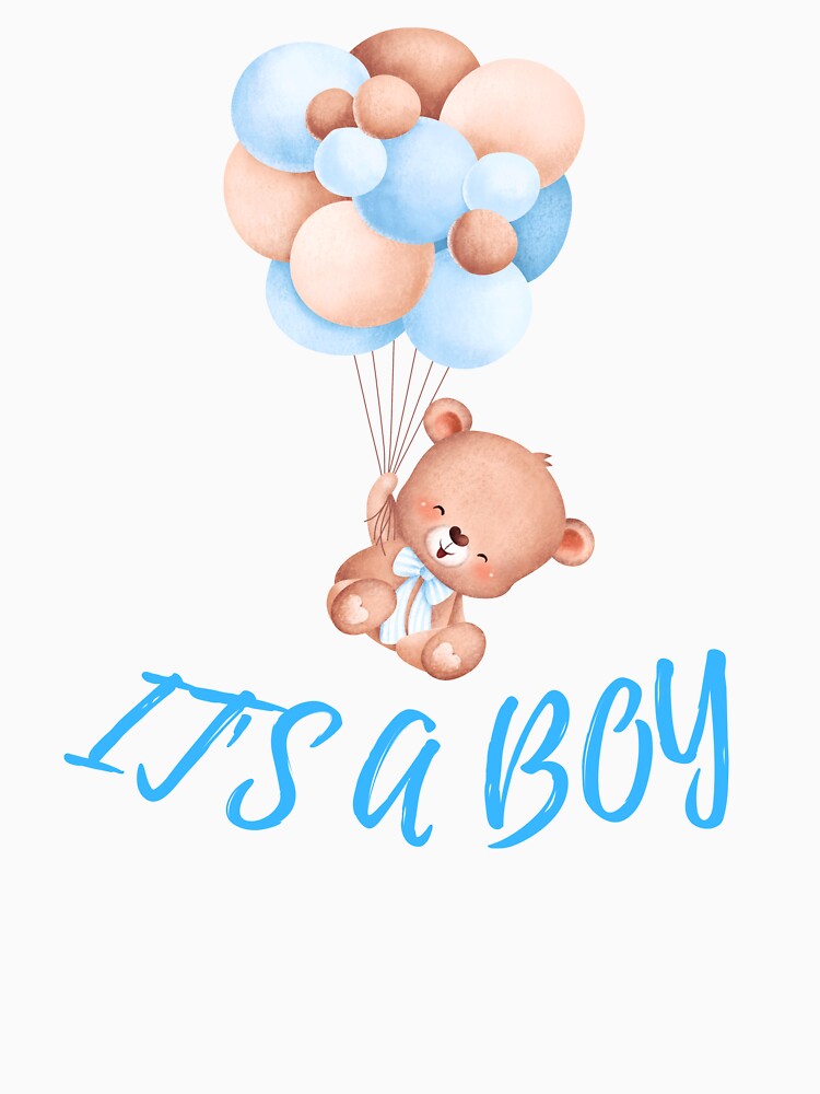 It's a Boy Cute Teddy Bear Holding Balloons by BoomBoomBaby