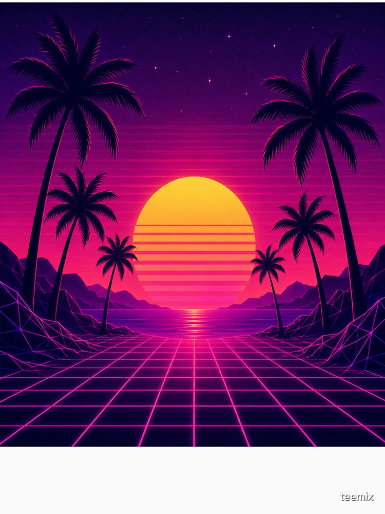 Retro Synthwave Sunset Palms by teemix
