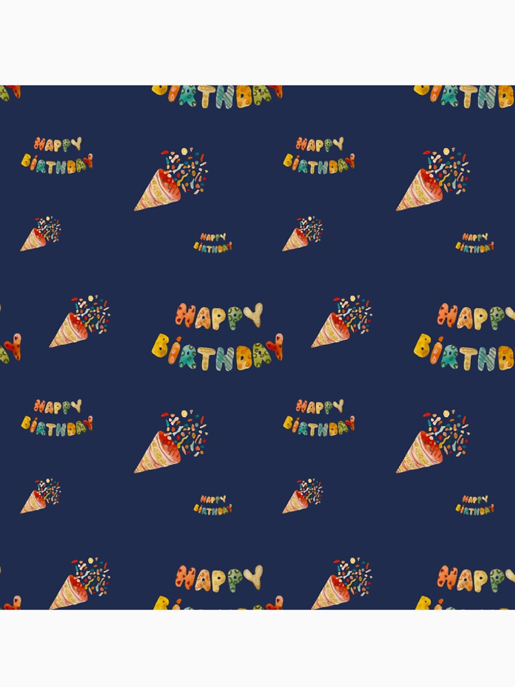 Happy birthday cute colorful pattern a watercolor blue by Yana Mustafina | Boho Soulful Designs