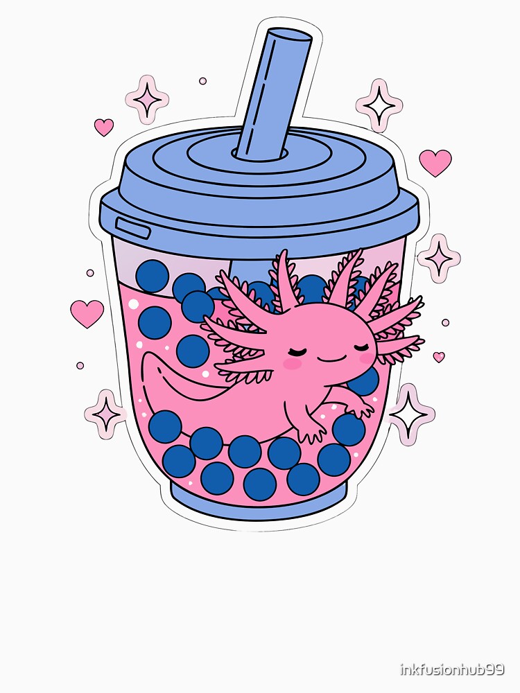 Cute Bubble Tea Axolotl Sticker by inkfusionhub99