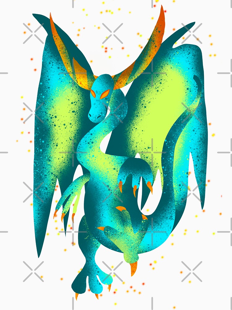 Teal Psychedelic Dragon - Glowing Fantasy Illustration by TheArtOfTreble