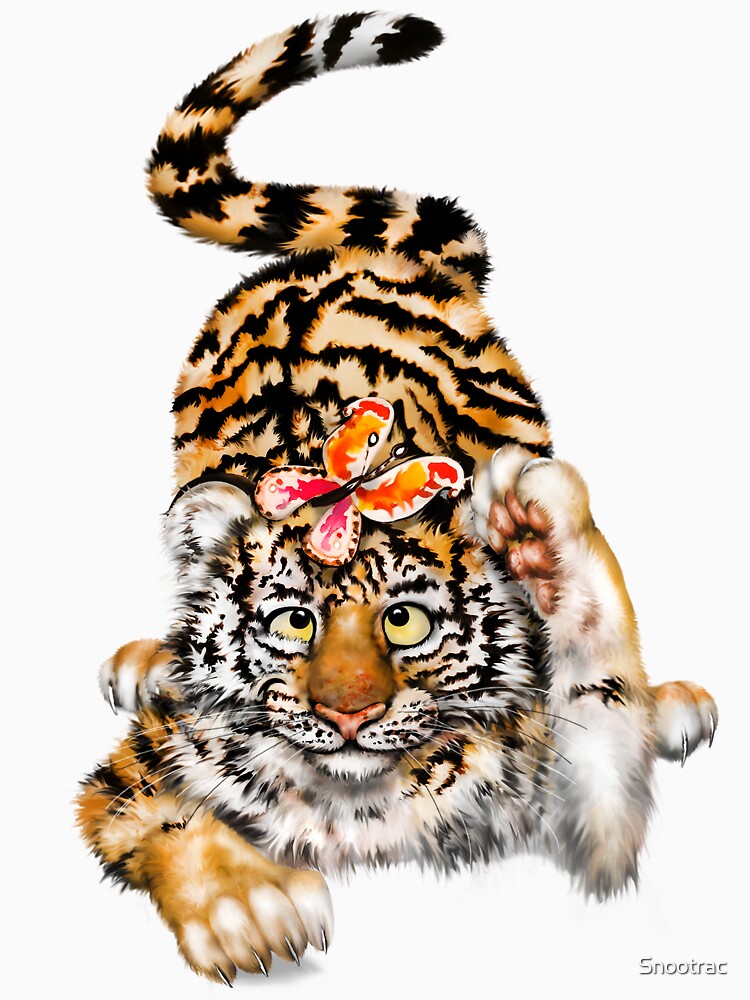 Crouching Tiger Landing Butterfly | Cartoon Tiger Cub by Snootrac