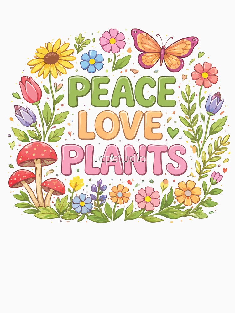 Retro Peace Love Plants Floral Aesthetic T-Shirt by ucpstudio