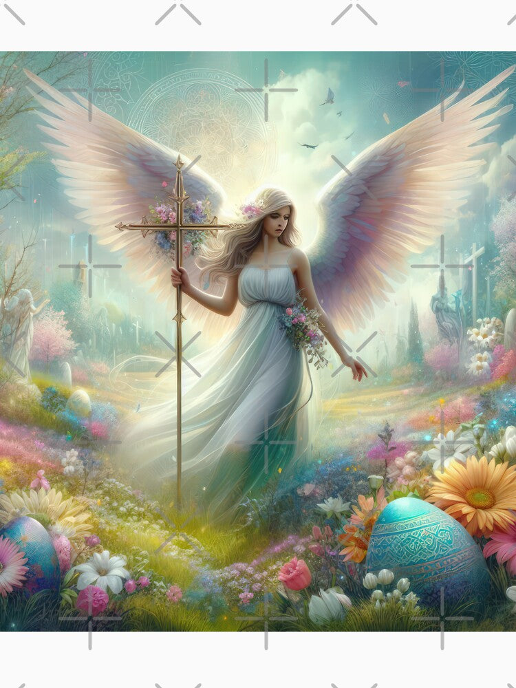 beautiful female angel holding cross fantasy easter landscape by Expressions-Sel