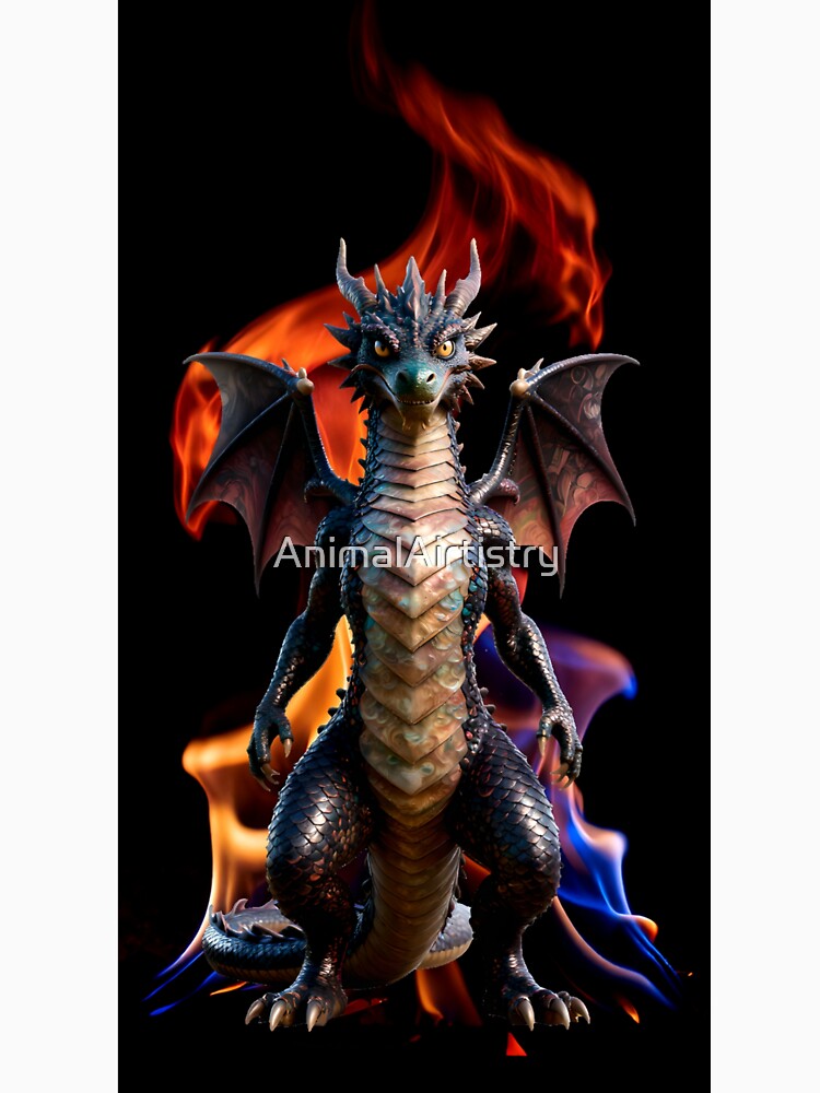 Fire Dragon Standing – Dark Fantasy Flame Dragon Illustration by AnimalAirtistry