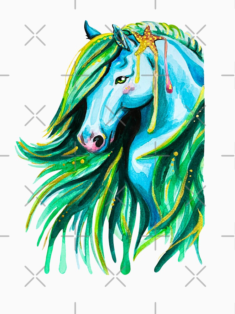 Watercolor Blue and Green Kelpie Horse by Lady-Lilac