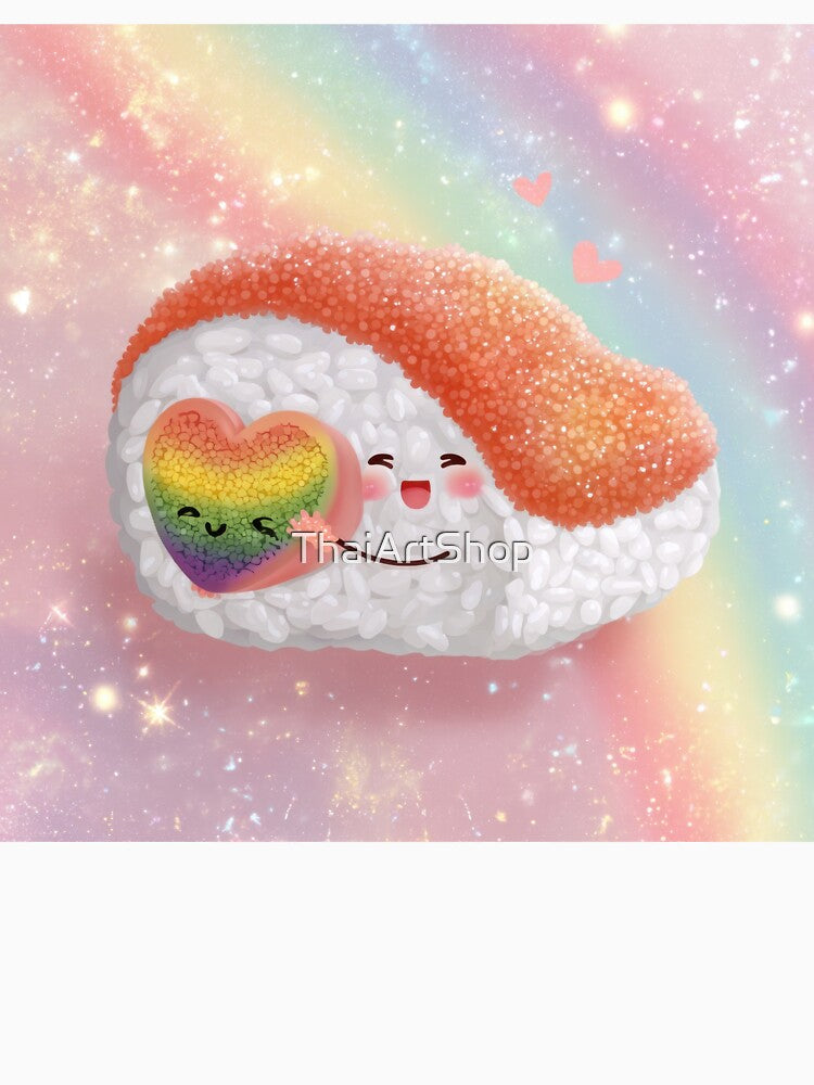 “Hugging My True Self” Rainbow Sushi Holding a Heart by ThaiArtShop