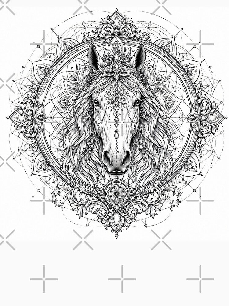 Royal Horse Mandala Art | Crowned Horse Sacred Geometry Illustration | Luxury Ornamental Line Art by suryabumblee