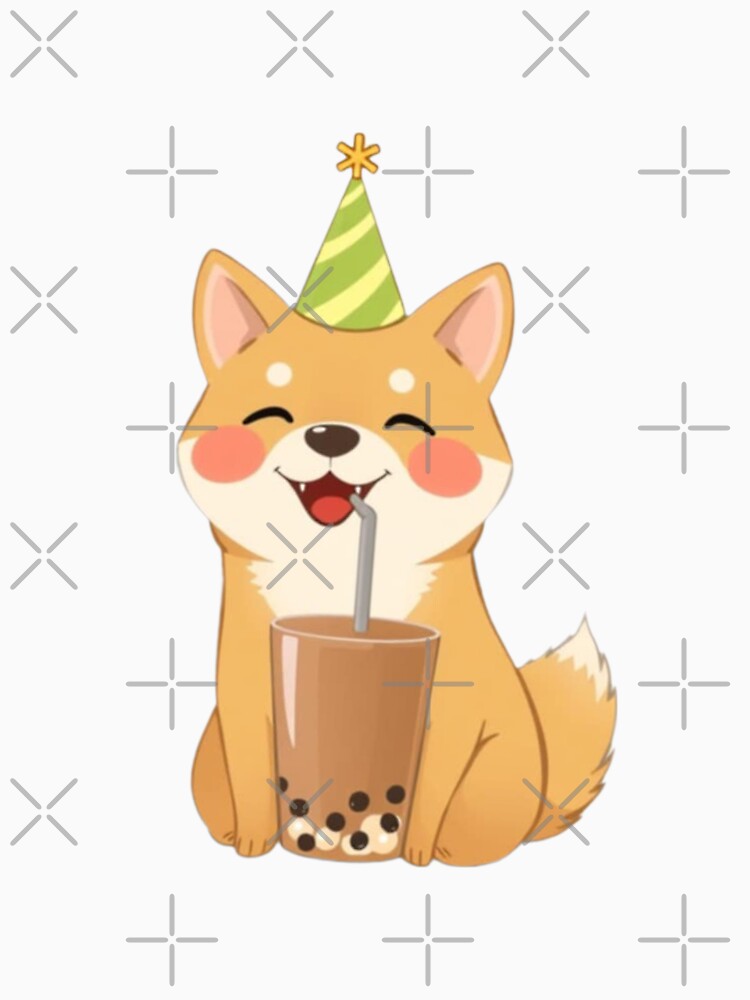Shiba Inu Boba Tea 3 Milk Chocolate Party Hat happy birthday kawaii gift funny christmas happy by CheeseBlueprint