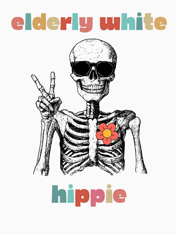 Elderly White Hippie – Retro Skeleton Peace Sign Vintage Hippie Art by EVESTUDIOART