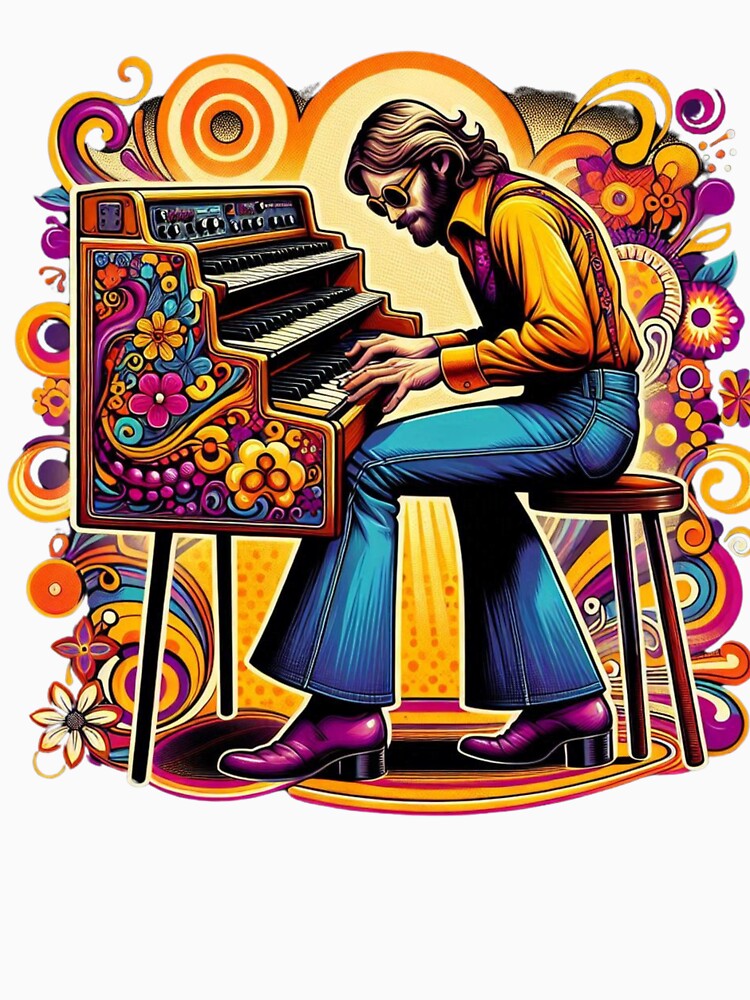 Retro Organ Player – Psychedelic 70s Music Art without Text by JenniferCreaArte