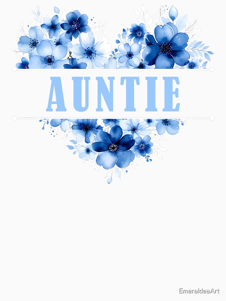AUNTIE – Blue Floral Heart Watercolor Illustration by EmeraldeaArt