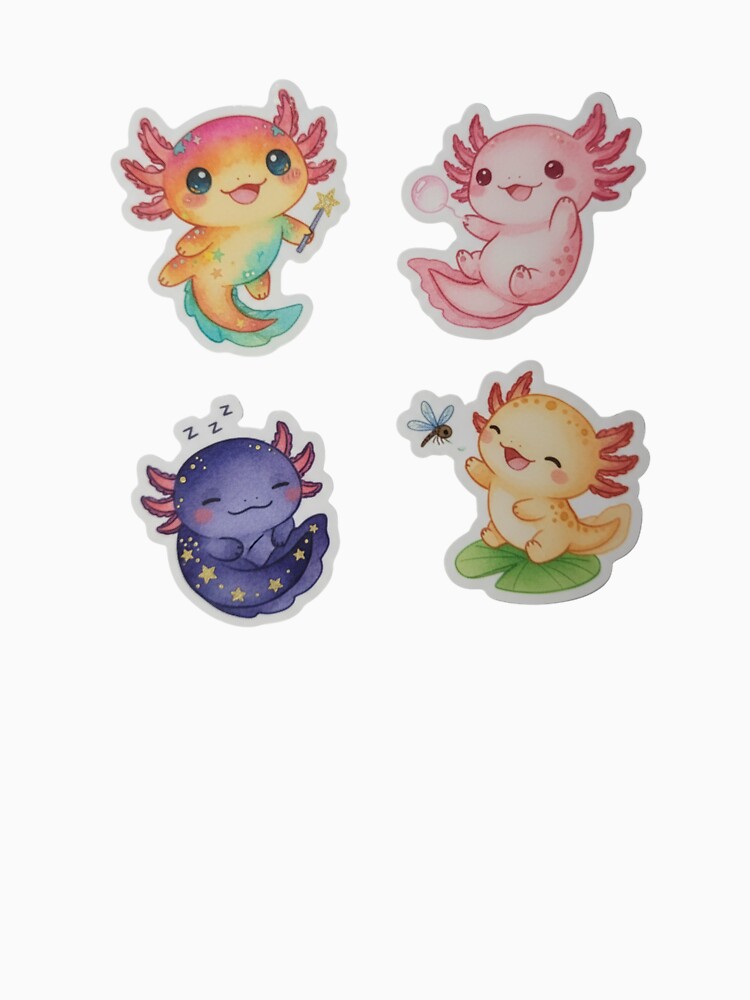 Cute Axolotl Sticker Set – Kawaii Watercolor Axolotls for Laptops, Journals, and Gifts by infocart