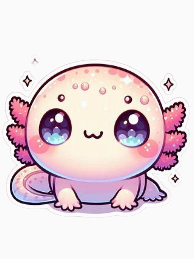 Cute Kawaii Axolotl Cartoon Pastel Baby Salamander Aesthetic Sticker Design by Adappai