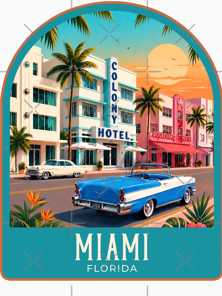 Miami Vintage Travel Illustration by HomeLivingCo
