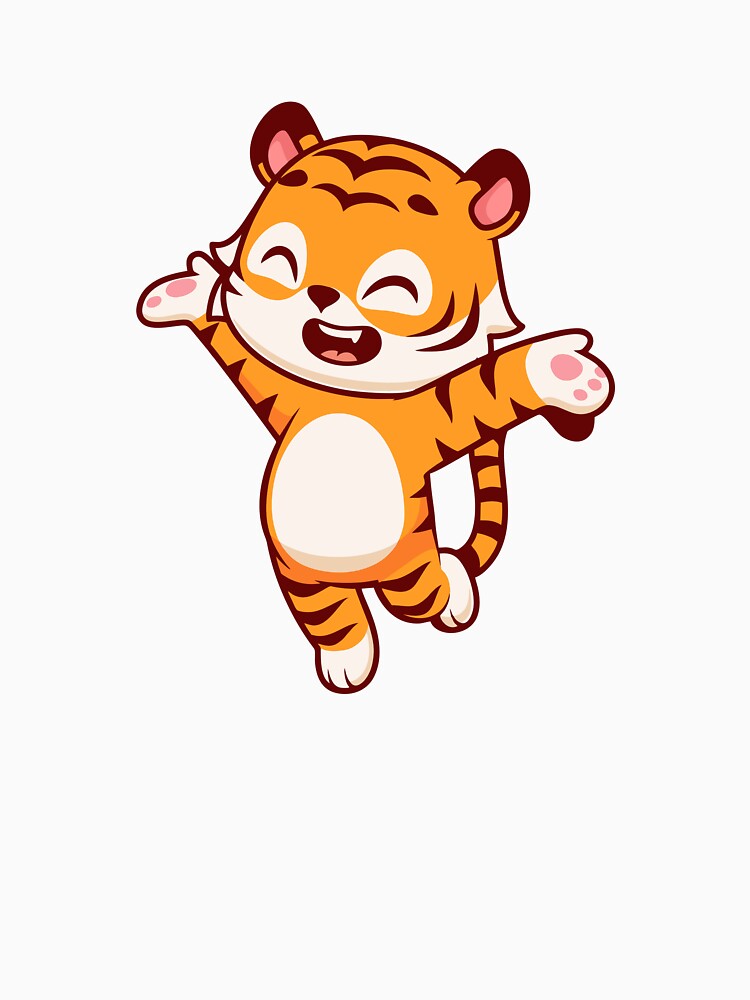 Cute Happy Little Tiger Jumping Chibi Illustration by Ulrike M 	 Werner