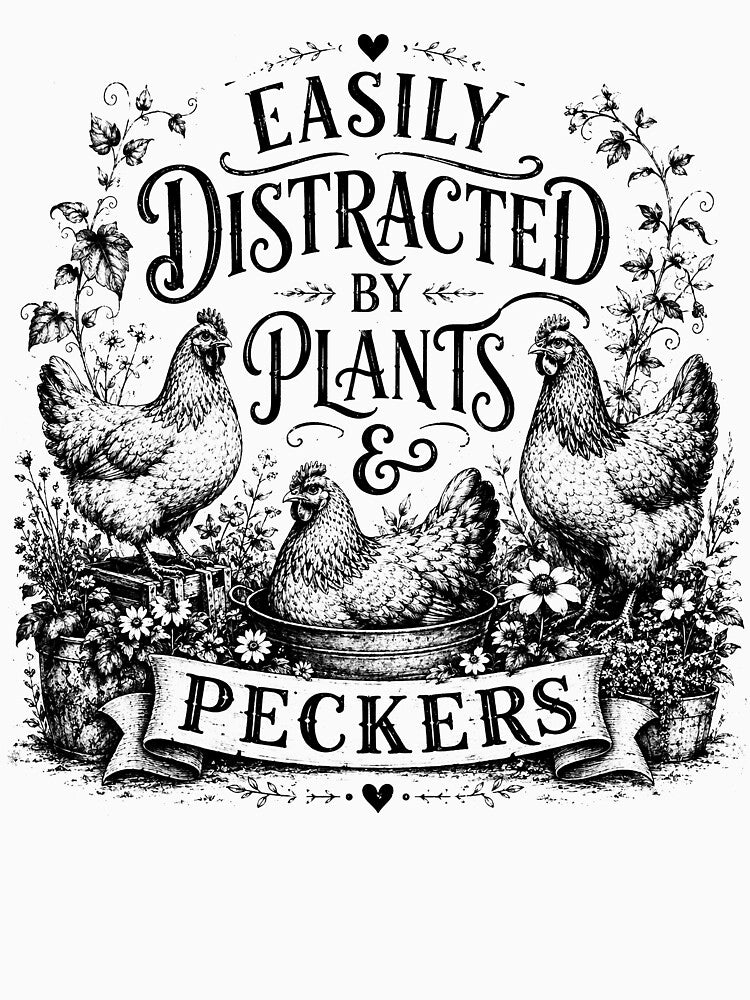 Easily Distracted By Plants Peckers Gardeners Chicken Farmer by Kladhadredo
