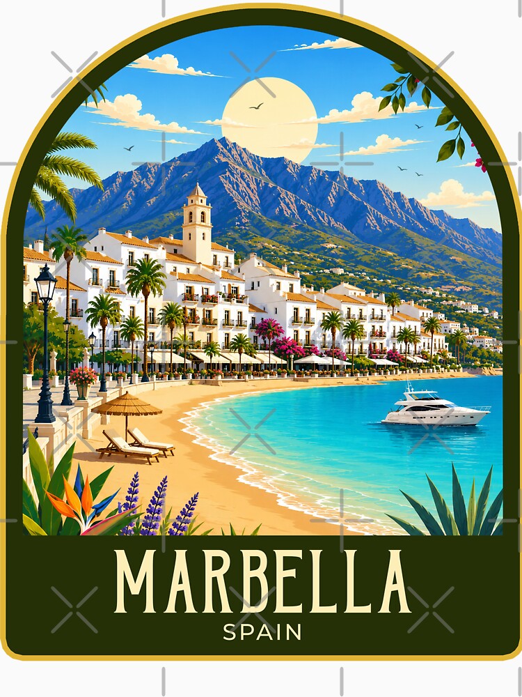 Marbella Vintage Travel Illustration by HomeLivingCo