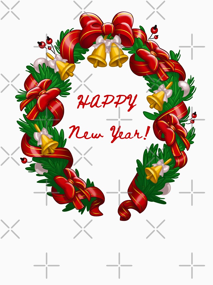 Happy new year decorative wreath and bow and with jingle bells by AnnaRuz