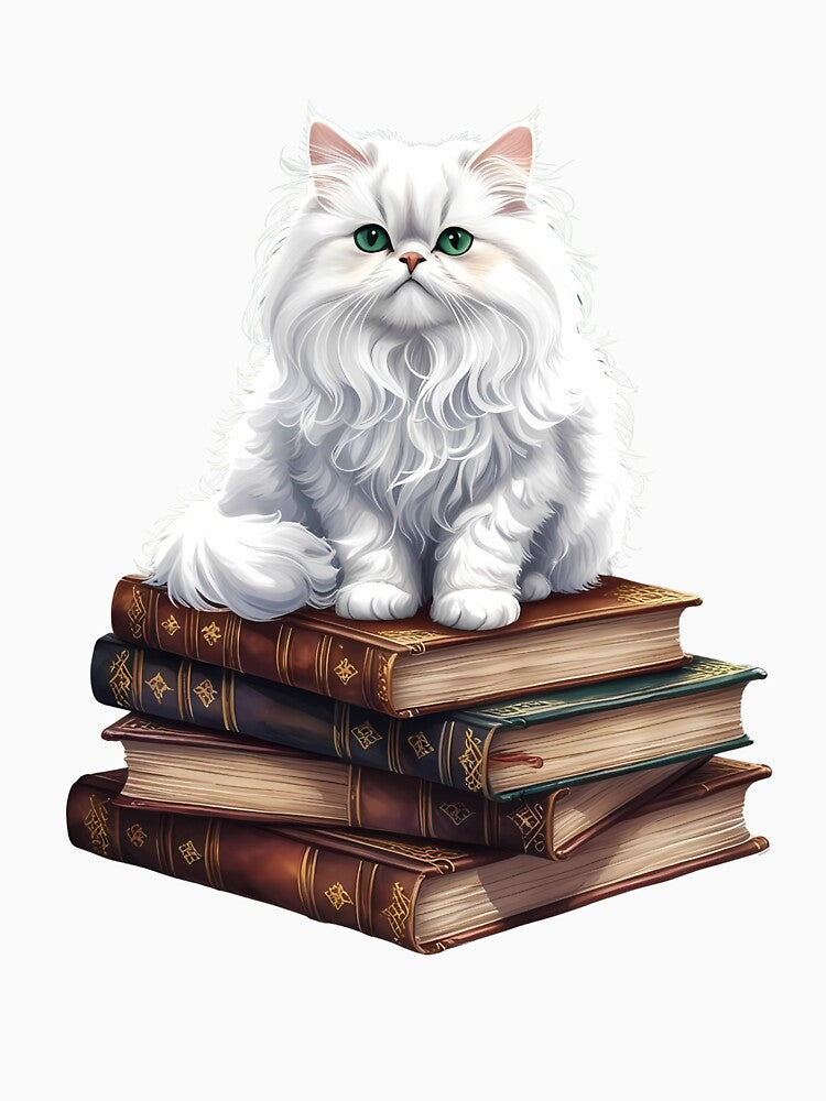 Regal White Cat Guarding Ancient Tomes by PholPol1959