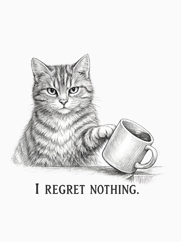 I Regret Nothing Funny Cat Sketch by CMA Design Studio