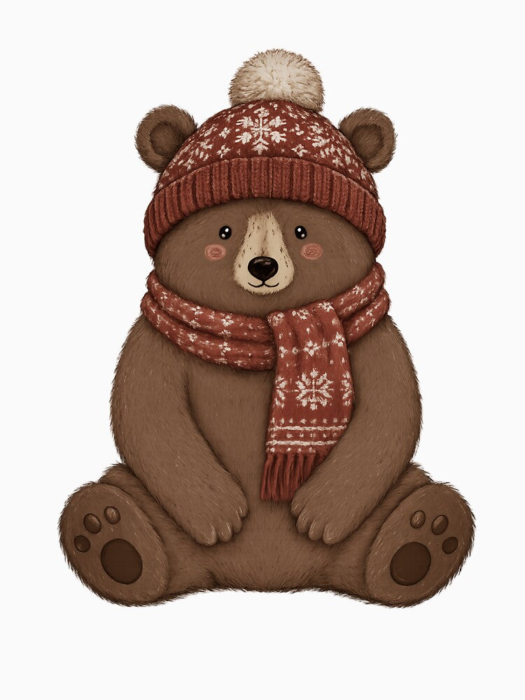 Cute Winter Bear with Beanie and Snow Scarf by Peanutspixel