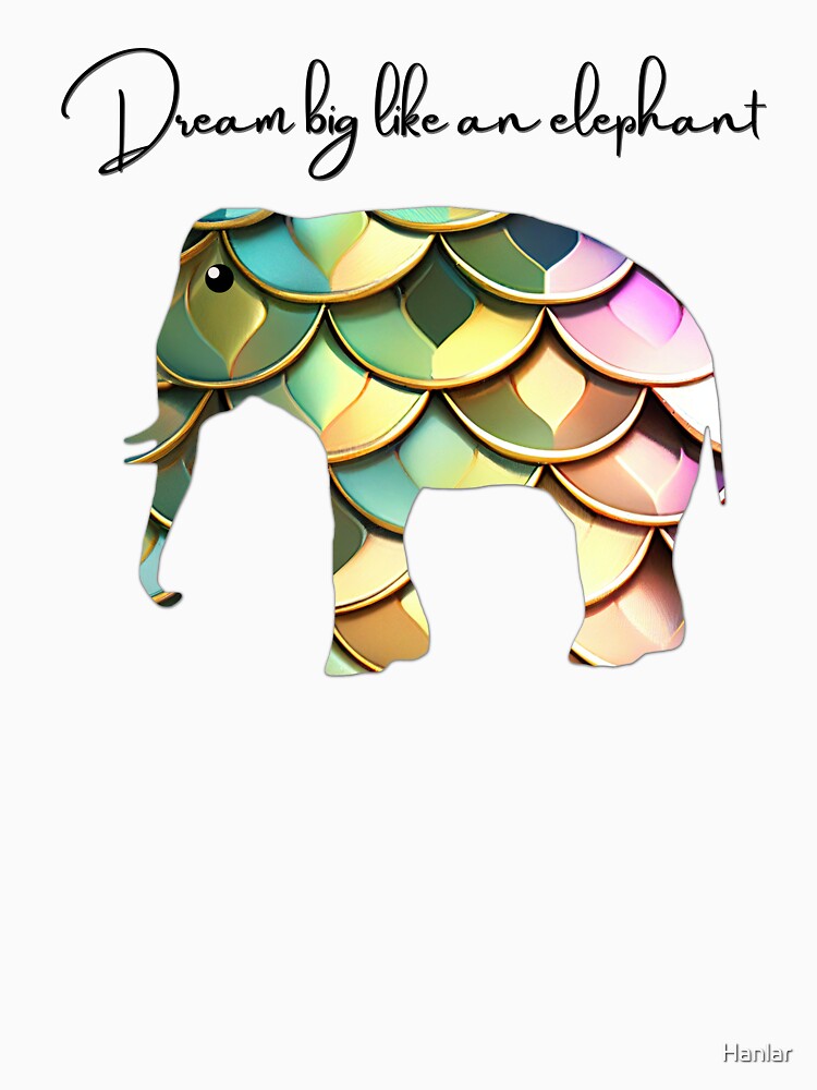 Dream Big Like an Elephant Saying. Elephant In Dragon Scales Pinks, Greens & Gold by Hanlar