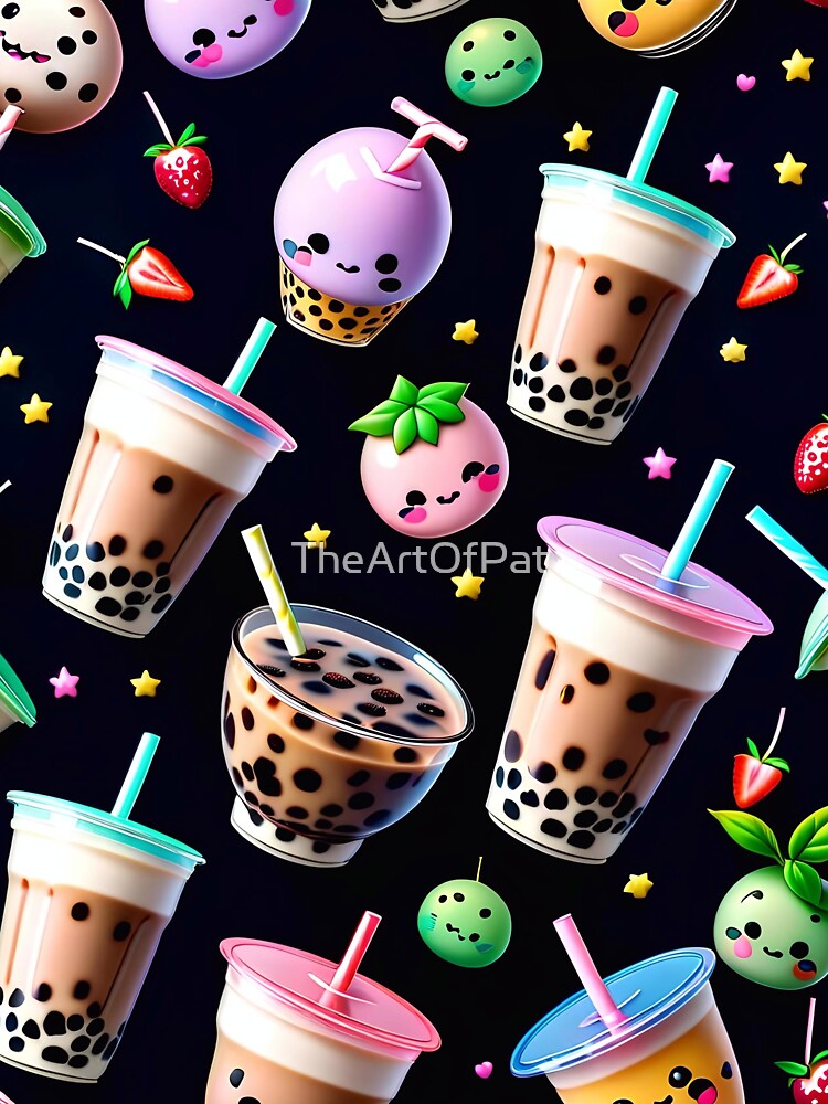 Kawaii Bubble Boba Tea Pattern by TheArtOfPat