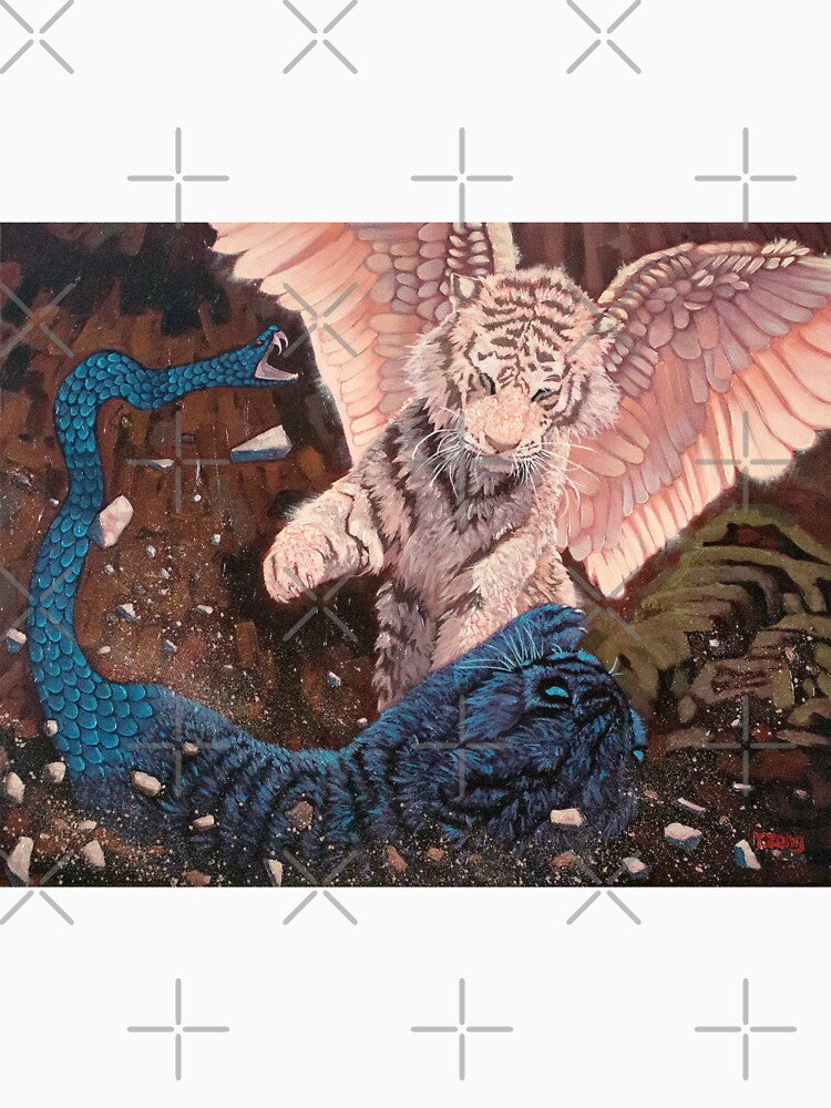 Angel and demon fantasy oil painting tigers by Yue Zeng Art Studio