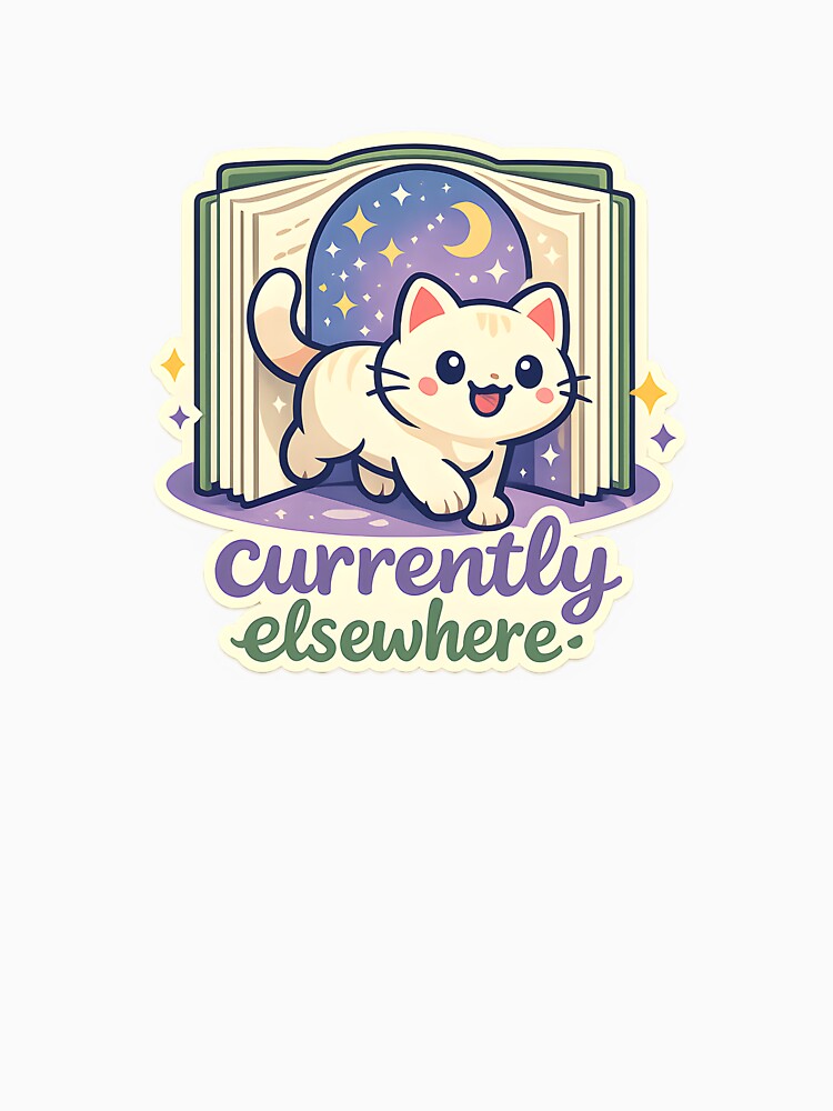 Currently Elsewhere Cute Book Lover Cat Design by Naviora
