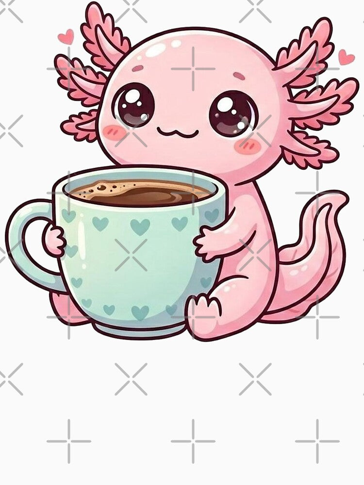 Kawaii Axolotl Coffee Cozy Hearts by Visual Dept.